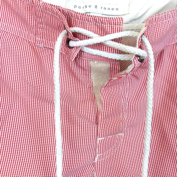 Parke & Ronen Swim Trunk Shorts Mens 30 X 4 Red Gingham Mesh Brief Retro Mod - Picture 4 of 12